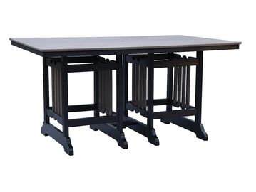 Modern black table with a rectangular top and sturdy base.