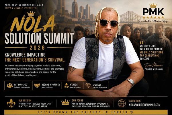 Poster for NOLA Solution Summit 2026 focused on youth empowerment and leadership.