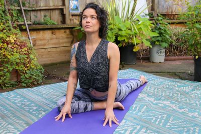 garden yoga virtual practice pigeon pose arcturian healing