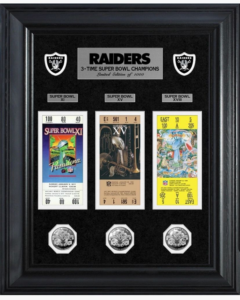 Las Vegas Raiders Super Bowl Ticket and Game Coin Collection Framed