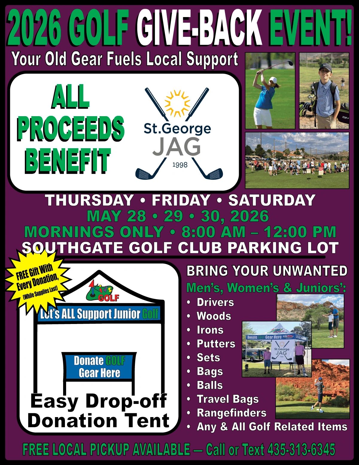 2026 Golf Give-Back Event supporting St. George JAG with donations and free local pickup.