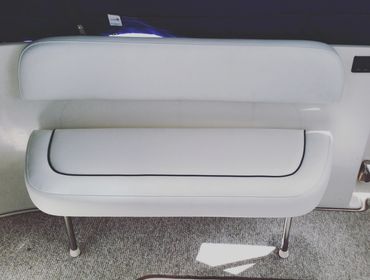 Hand-made marine seat upholstery.