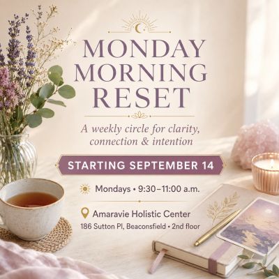 Flyer for Monday Morning Reset, a weekly clarity and intention circle starting September 14.
