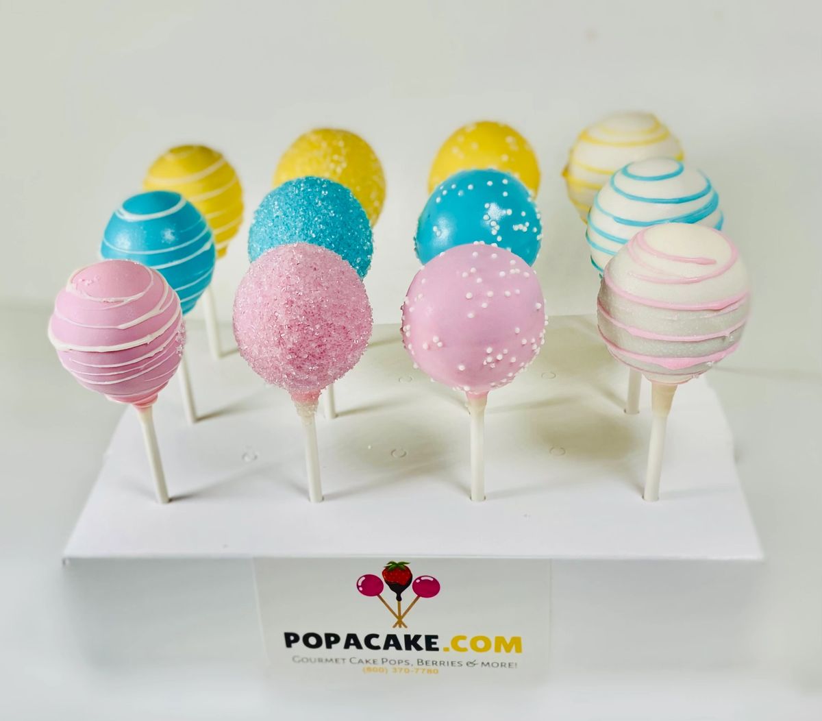 Pink, Yellow & Blue Assortment Cake Pops (12 Cake Pops)