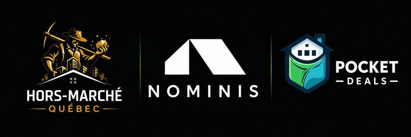 Logos de Hors-Marché Québec, Nominis et Pocket Deals.