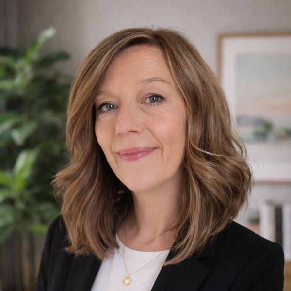 Professional woman smiling with wavy hair, wearing a black blazer and gold necklace.