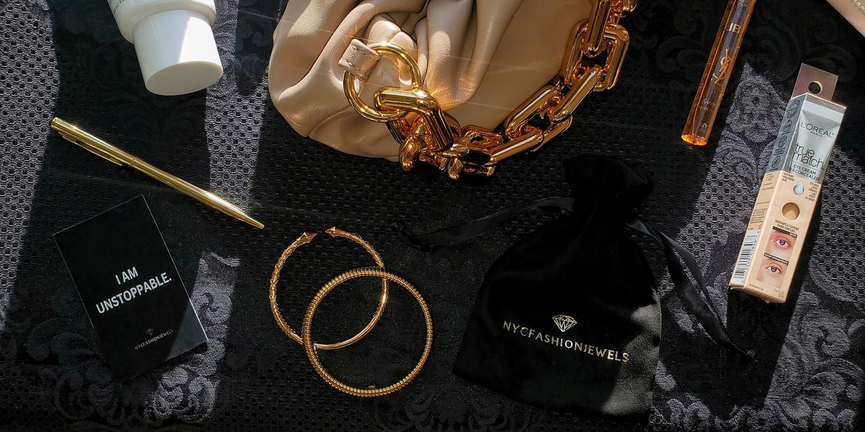 NYCFASHIONJEWELS Effect with Brand Pouch and Affirmation Card in a Get Ready With Me layout setup