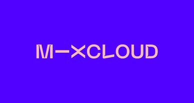 Logo with text 'M-XCLOUD' on a vibrant purple background.