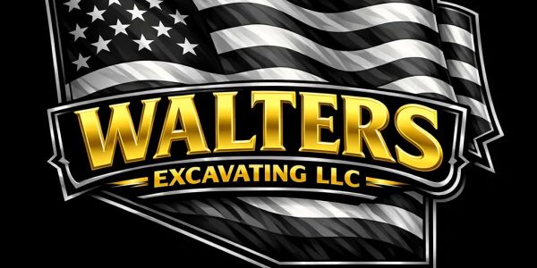 Logo with American flag and Walters Excavating LLC text in gold.