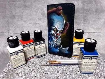 Leather Phone case-hand painted and hand tooled. IT theme, Horror, Pennywise