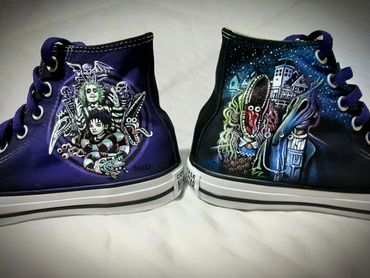 Handpainted Custom Converse Shoes. Beetlejuice themed