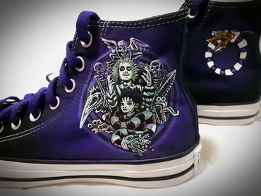 Handpainted Custom Converse Shoes. Beetlejuice themed