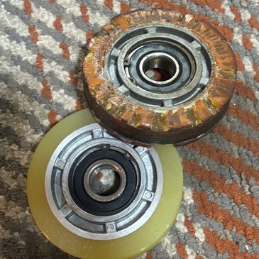 Elevator guide roller found failing and replaced. 