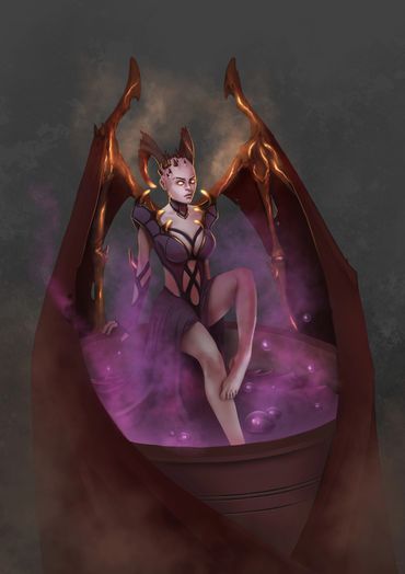 Demon woman in chalice of potion. 