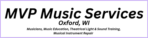 MVP Music Services logo offering music education and instrument repair in Oxford, WI.