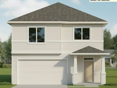 Modern two-story house with a gray roof and white exterior.