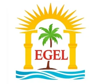 Logo featuring a sun, palm tree, and water waves with the text 'EGEL'.