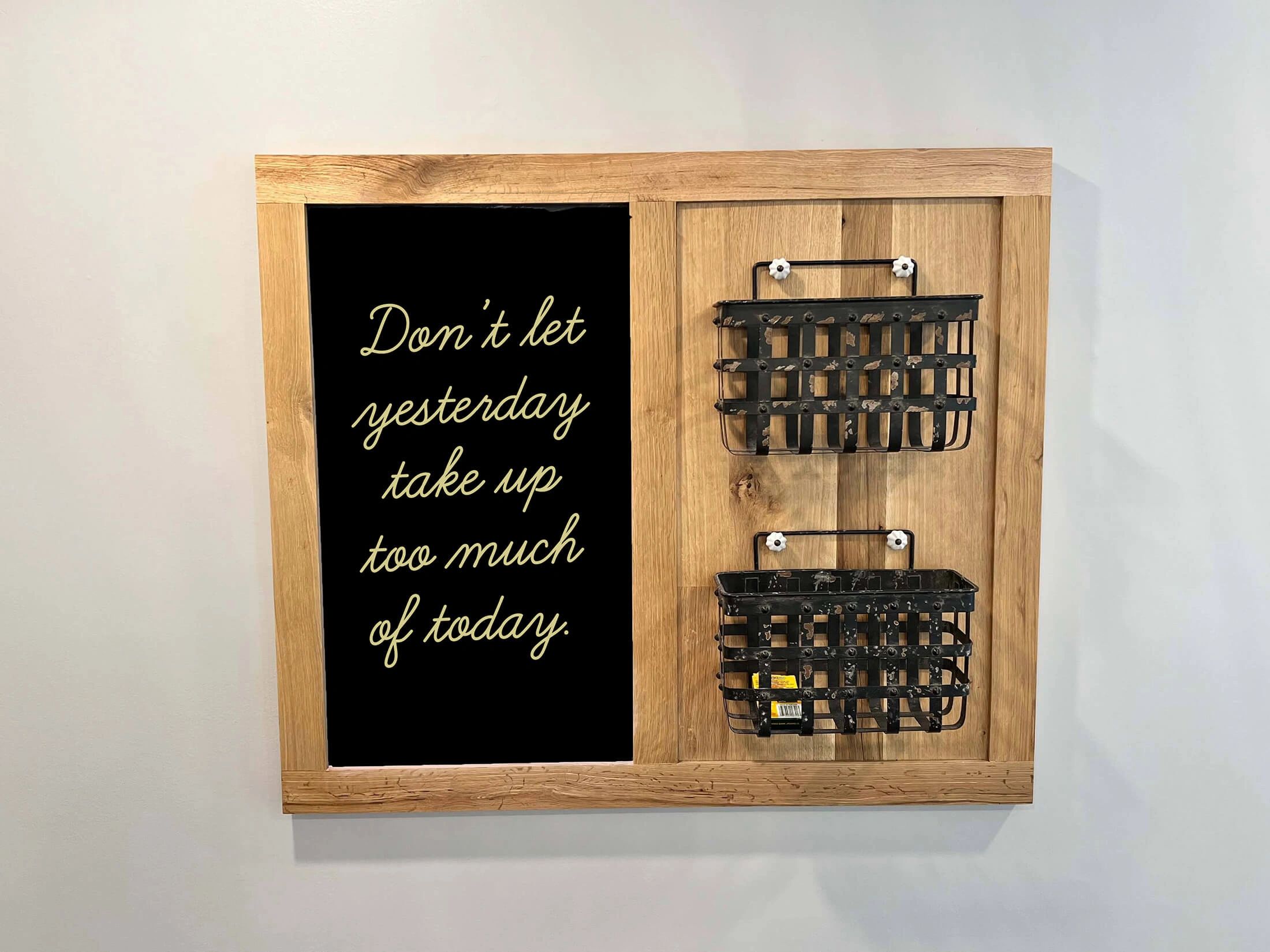 Custom Chalkboard with Side Baskets to Sort Mail