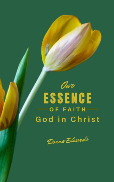 Yellow tulip with faith-themed text on green background.