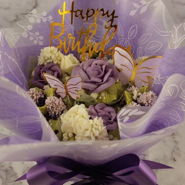 Purple, lilac and white mini cupcake bouquet