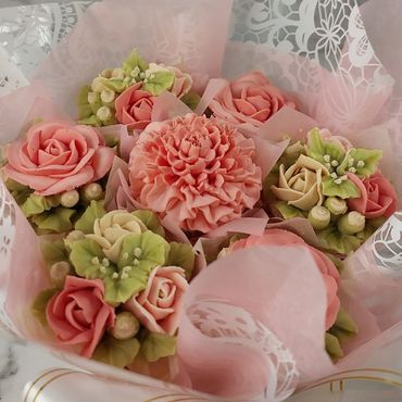 Coral pink and cream