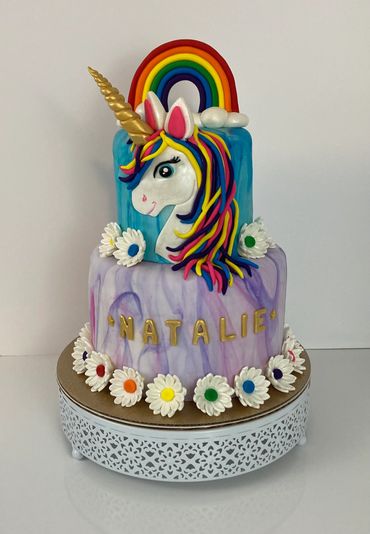 Unicorn and rainbow fondant cake 