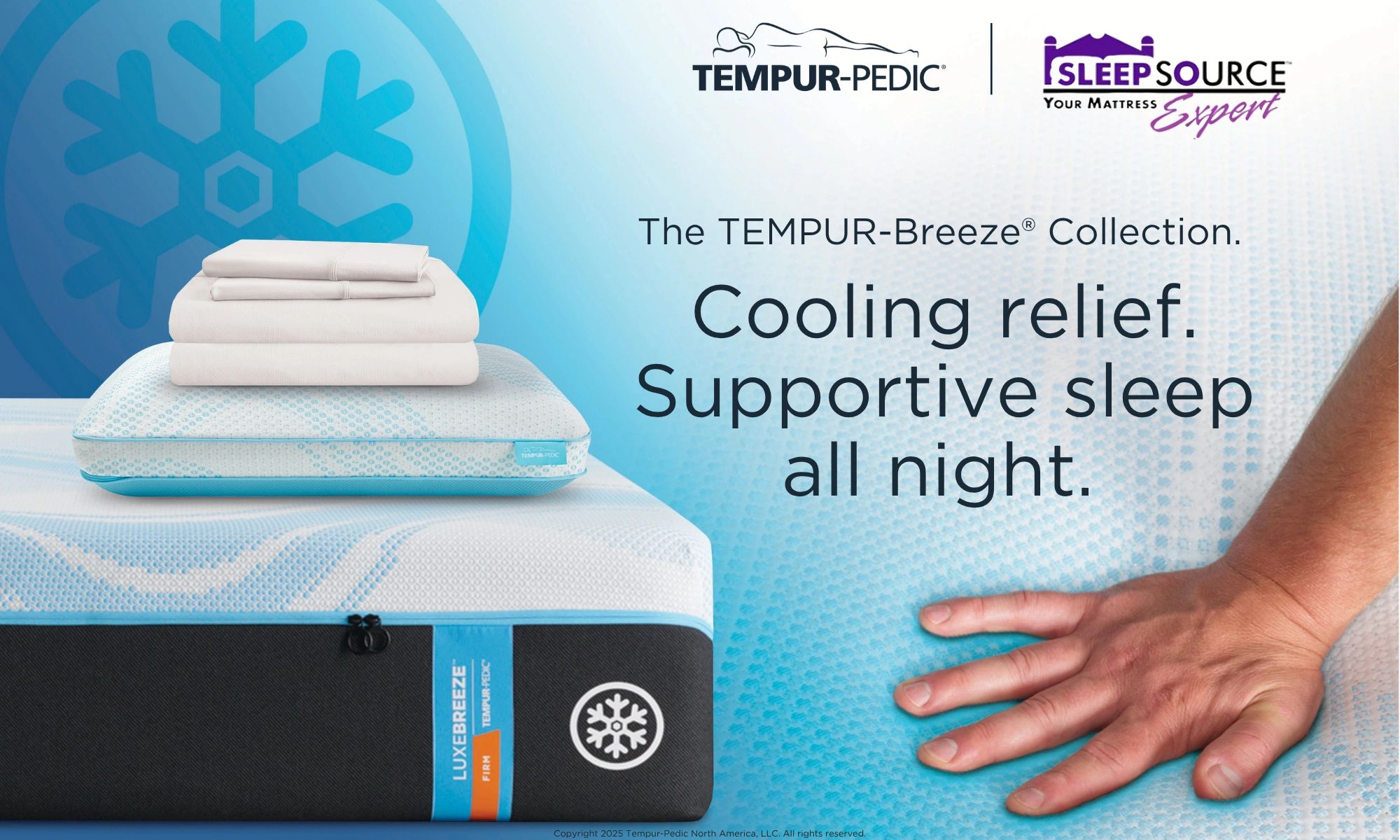 TEMPUR-Breeze mattress and bedding for cooling and supportive sleep.