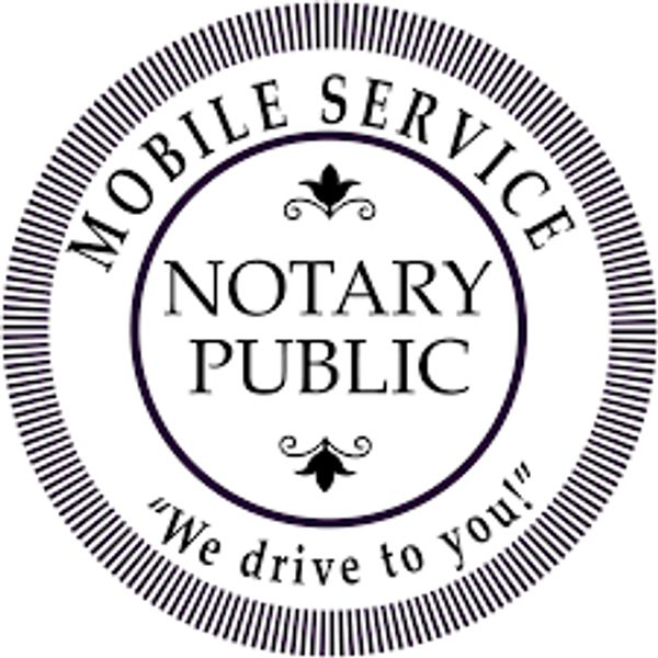 Logo for a mobile notary public service that offers to drive to clients.