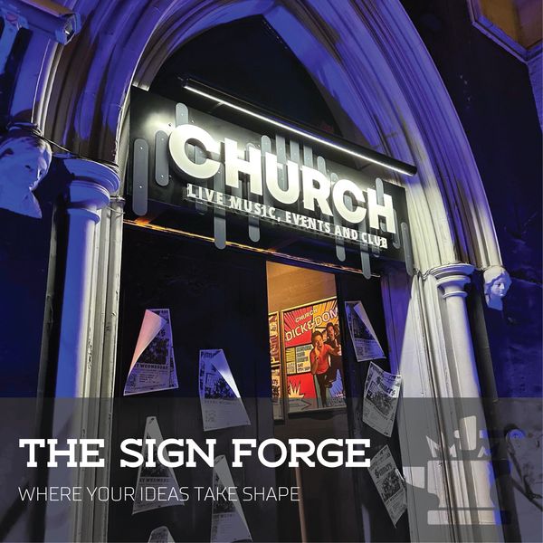 Cut acrylic signage with lighting