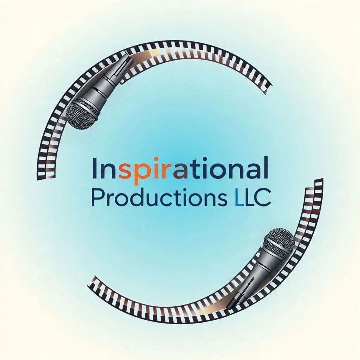 Logo of Inspirational Productions LLC with microphones and film strips.
