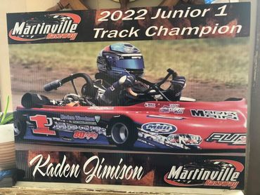 2022 Junior 1 Track Champion Kaden Jimison in a go-kart at Martinville Raceway.