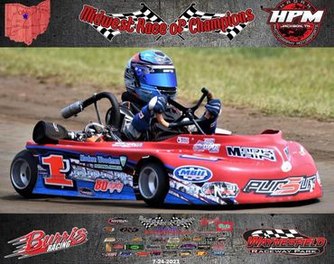 Go-kart racer in action at Midwest Race of Champions event in Ohio.
