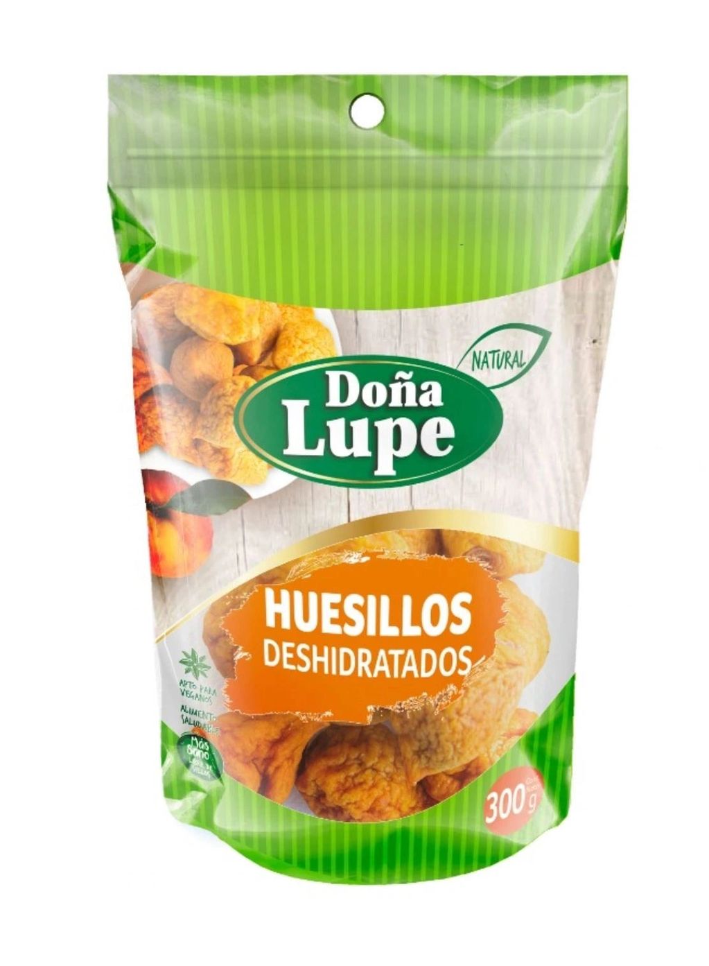 Package of Doña Lupe dried huesillos, 300g, natural and vegan-friendly.