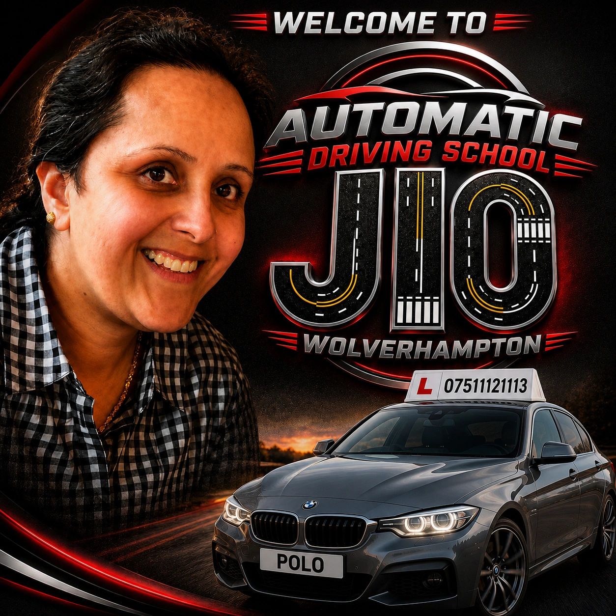 Welcome poster for J10 Automatic Driving School in Wolverhampton.