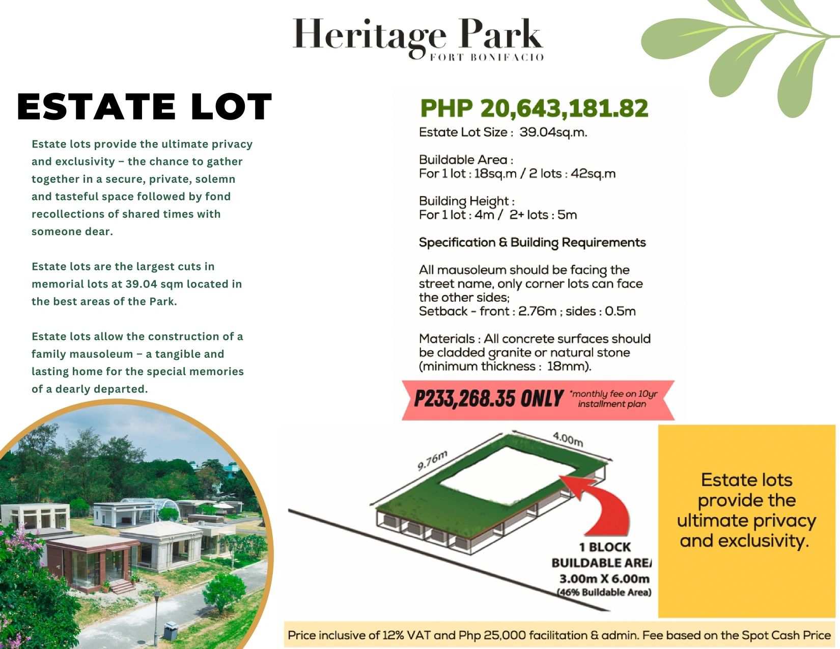 Heritage Park Memorial Lots: estate lot description