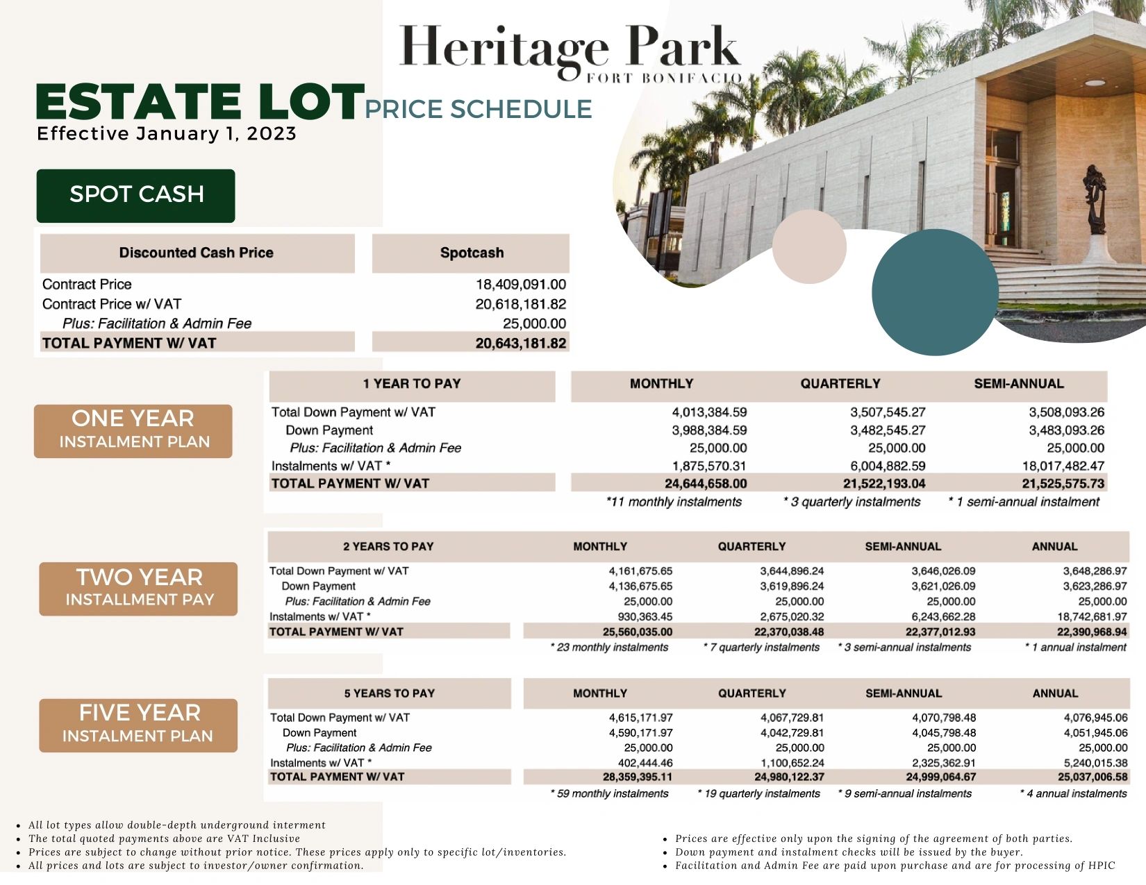 Heritage Park estate lot Memorial Lots: price list