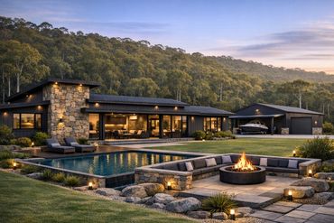 Example of 3D render for home in Bundaberg - Dark tones with stone feature cladding