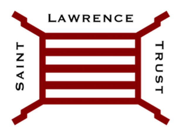 Logo with red bars and text Lawrence, Saint, Trust.