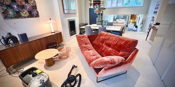 Upholstery cleaning in the showroom in Fulham.