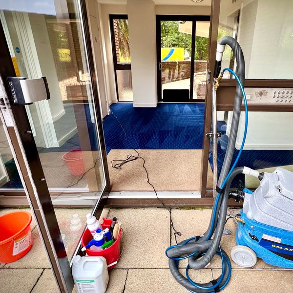 Communal areas carpet cleaning in block of flats next to Fulham football stadium.
