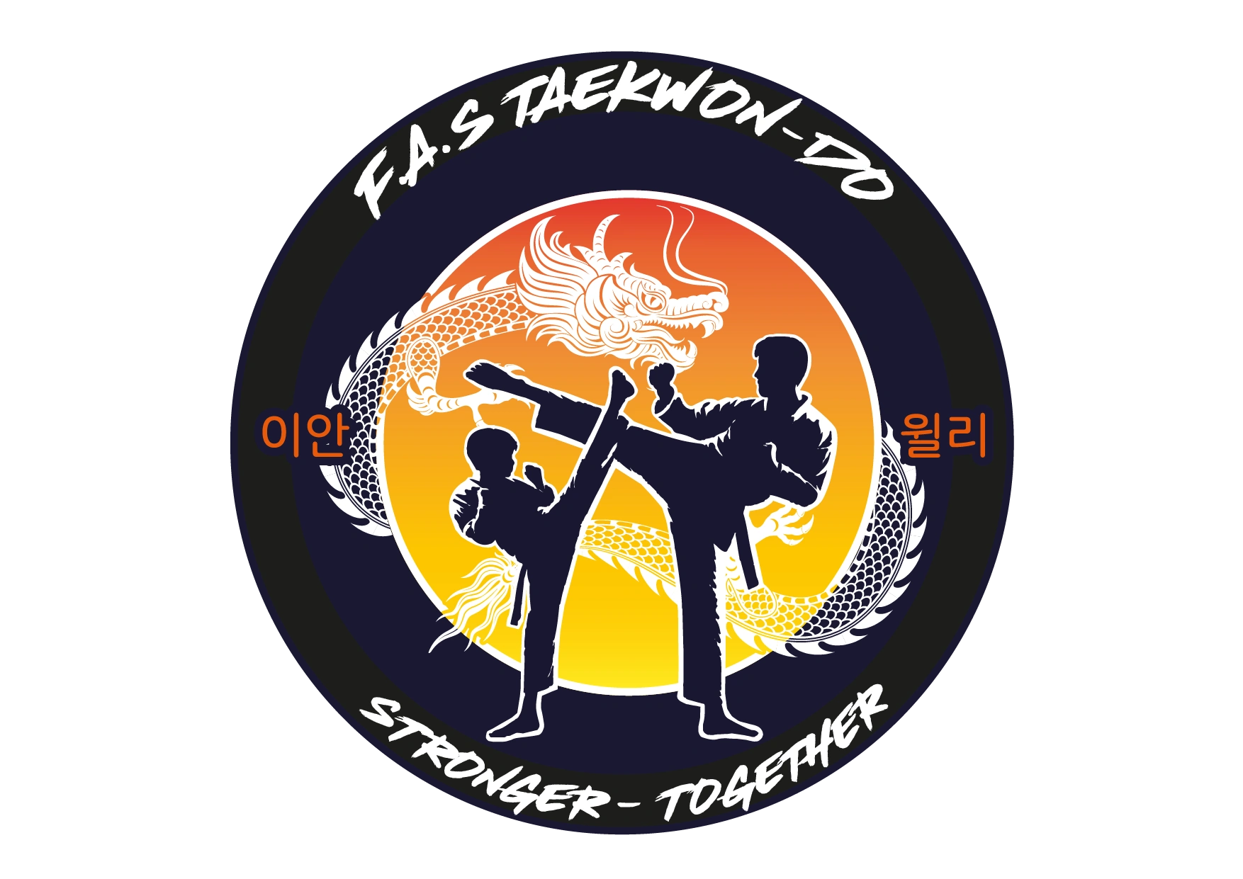 FAS taekwondo logo showing club moto stronger-together