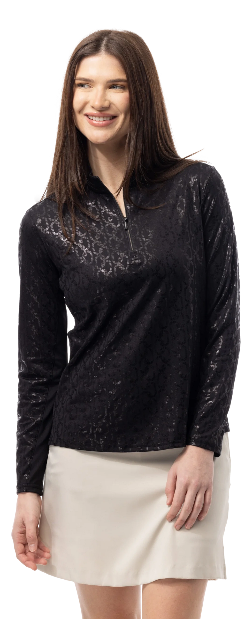 SanSoleil Long Sleeve FOIL PRINT MOCK. BLOCK CHAIN. BLACK. - Image 5