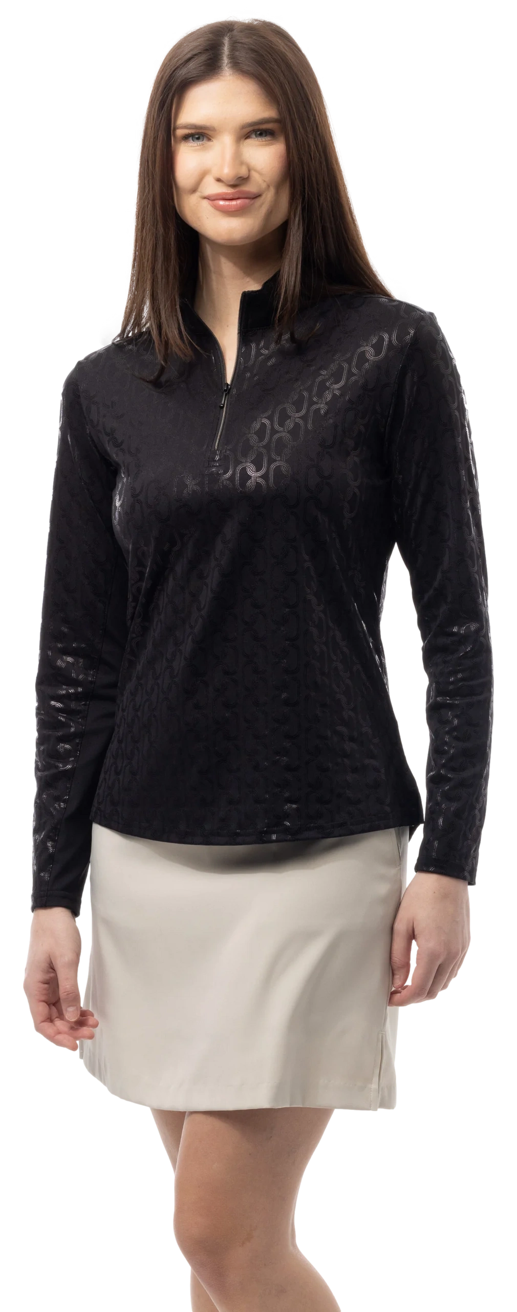 SanSoleil Long Sleeve FOIL PRINT MOCK. BLOCK CHAIN. BLACK. - Image 4