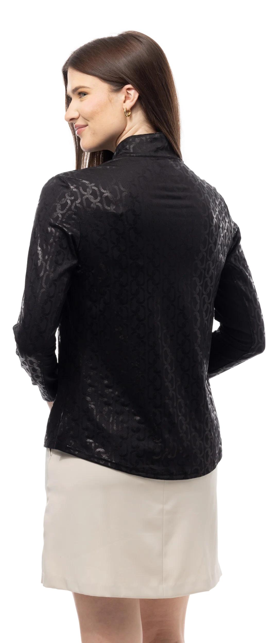 SanSoleil Long Sleeve FOIL PRINT MOCK. BLOCK CHAIN. BLACK. - Image 2