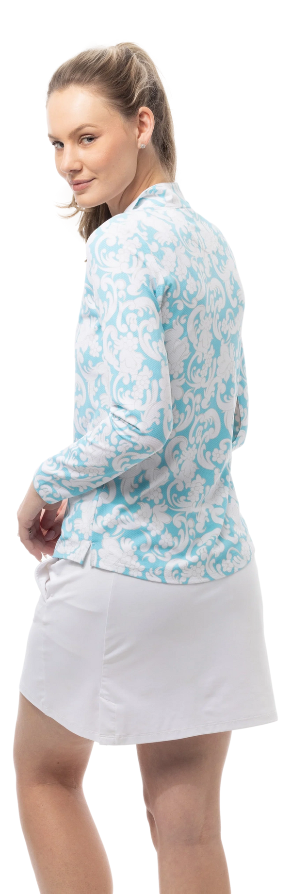 SanSoleil Long Sleeve LUX L/S PRINT MOCK. PAISLEY PARK. TURQUOISE