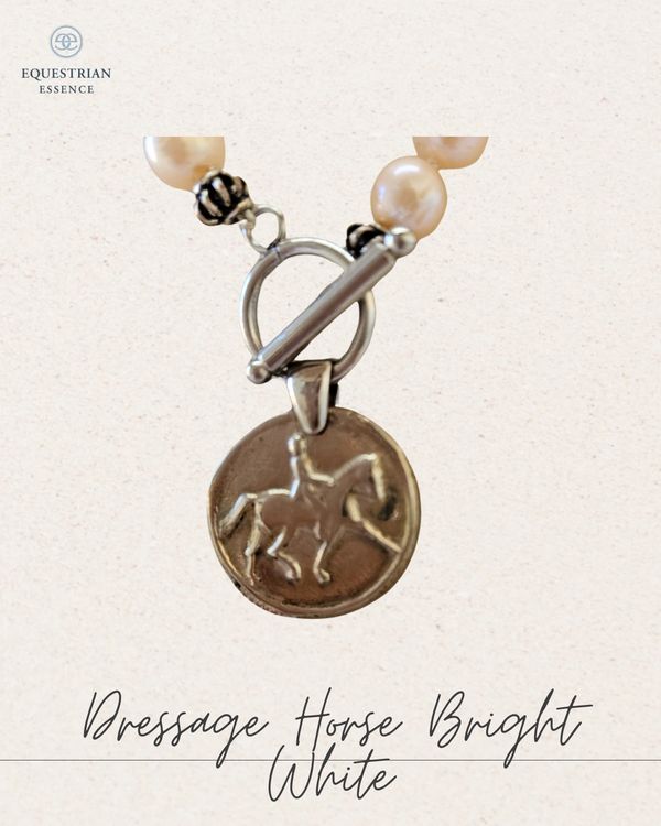 Dressage Horse Bright White Copper Medallion Necklace - Image 2