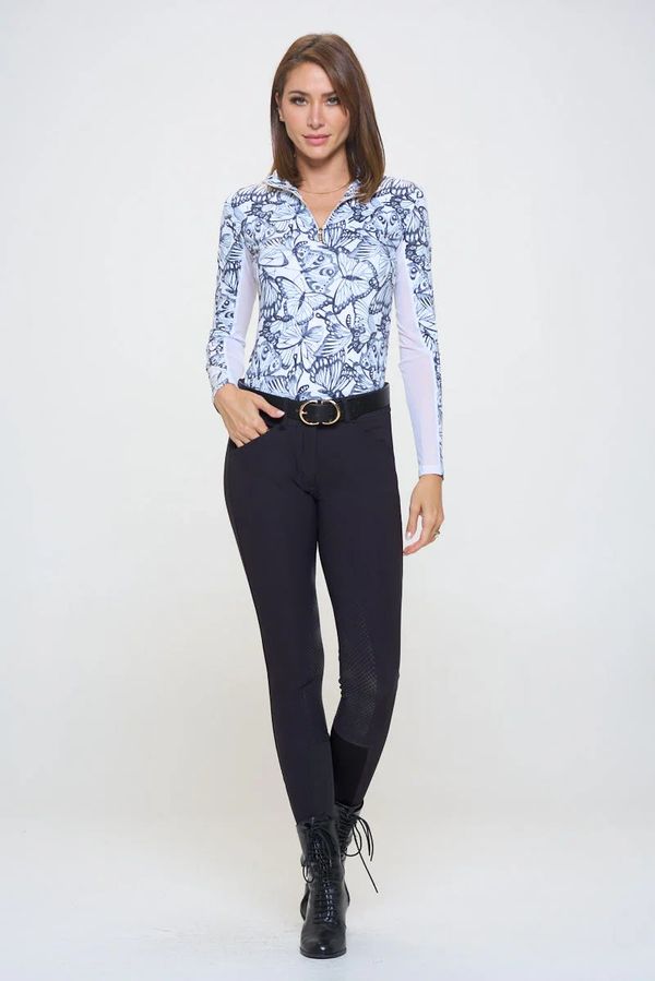 Dancing Equestrian Black & White Butterflies Sunshirt Long Sleeve