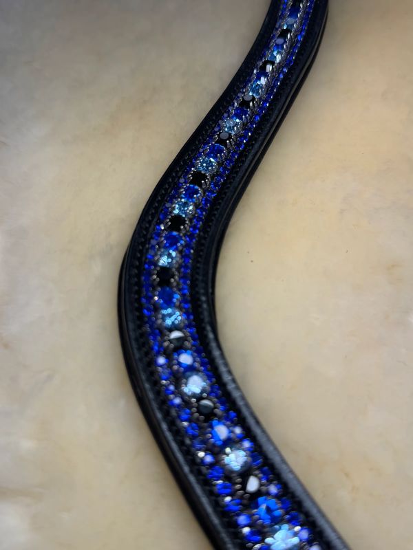 Bridleberry Leather Tack & Co Royal, Light & Dark Blue Crystals Browband - Image 3