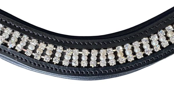 Bridleberry Leather Tack & Co Delicate Pearl & Crystal Browband in Black Leather - Image 4