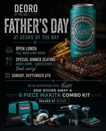 Father's Day event with lunch, dinner, and a Makita combo kit giveaway.